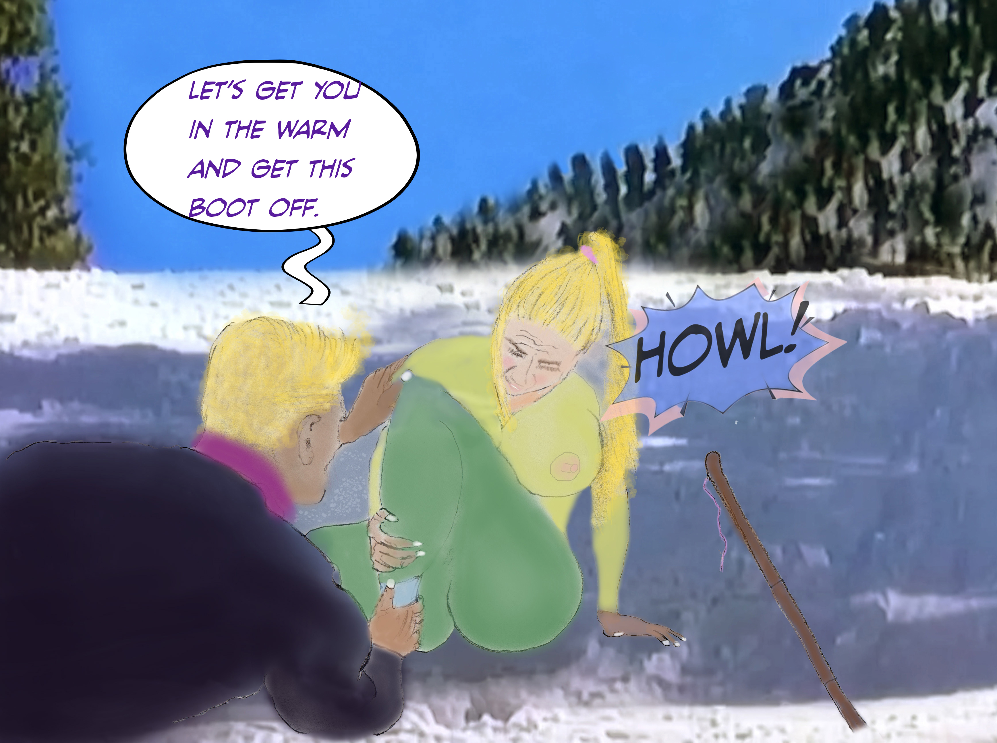 alt="Ski-resort lust adult sex comic Nazi skier man helps woman with sparined ankle"