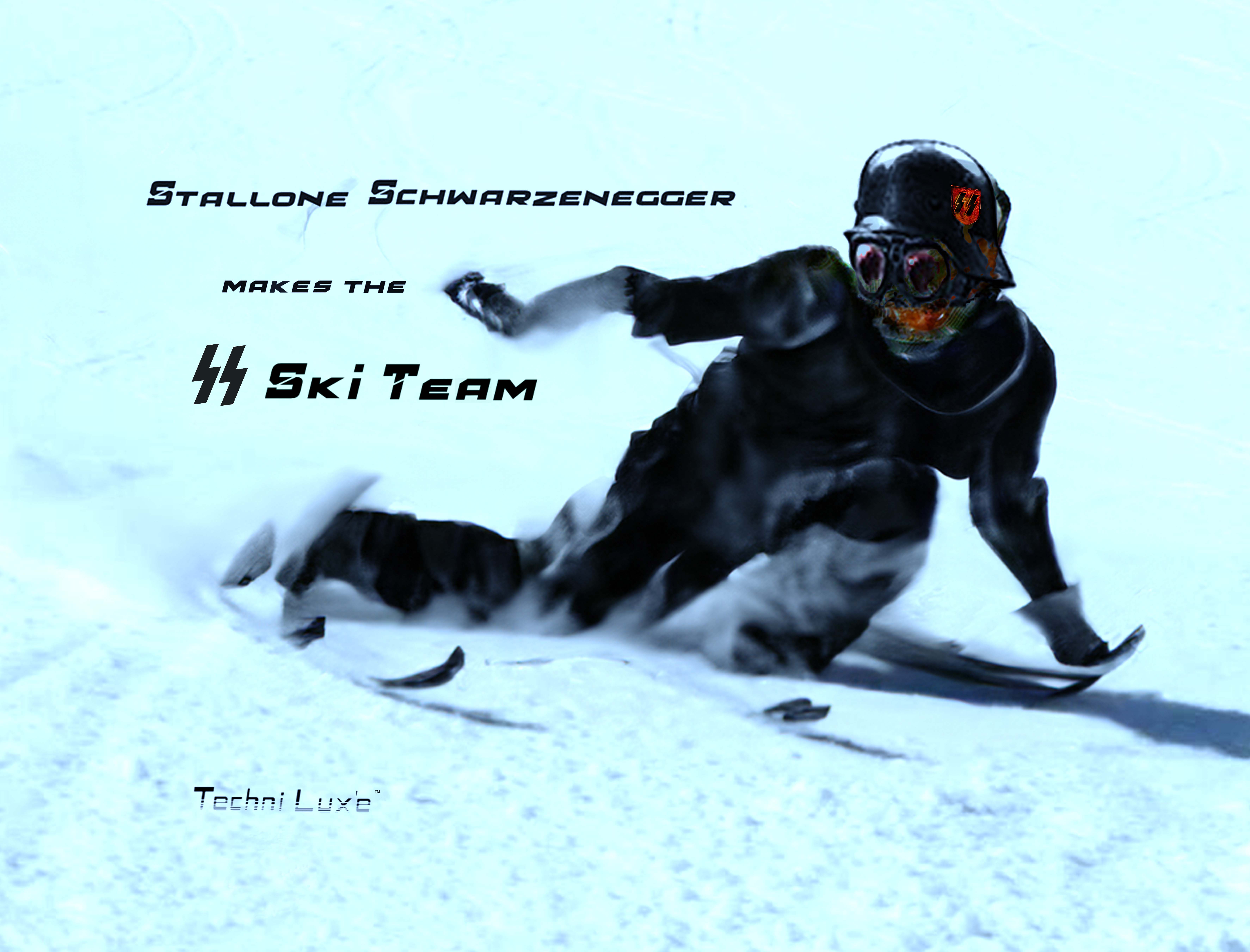 alt=" Gnarly Nazi skier speeding down Hafelekar Karrinne Innsbruck Austria Techni Luxe' Comics"