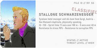 Stallone Schwarzenegger - Ski -bum of the Tyrol high on Cloud 9 Innsbruck Seegrubbe Nordkette fashion black ski jacket with purple cravat